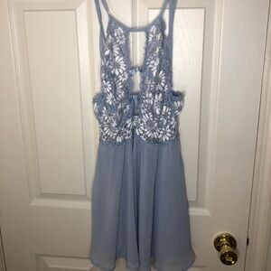 Vintage Baby Blue Lace Sheer Top with Bows in perfect condition